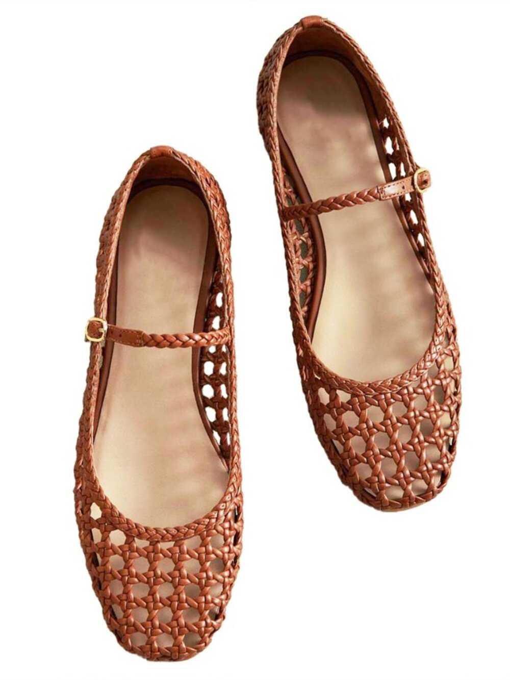 Woven Mesh Ballet Flats for Women with Metal Buckle Strap Ballerina Flat Shoes